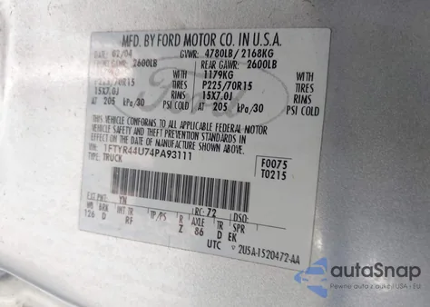 2004 Ford Ranger Edge/Tremor/Xlt from USA, damaged, VIN 1FTYR44U74PA93111